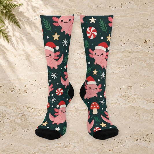 Holiday Axolotl Christmas Mushroom Cushioned Crew Socks