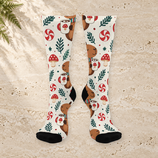 Capybara Cocoa Club Christmas Mushroom Cushioned Crew Socks