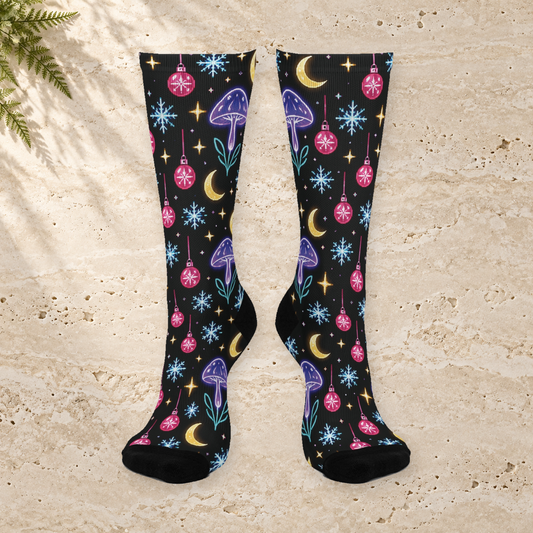 Mushroom Moon Party Christmas Mushroom Cushioned Crew Socks
