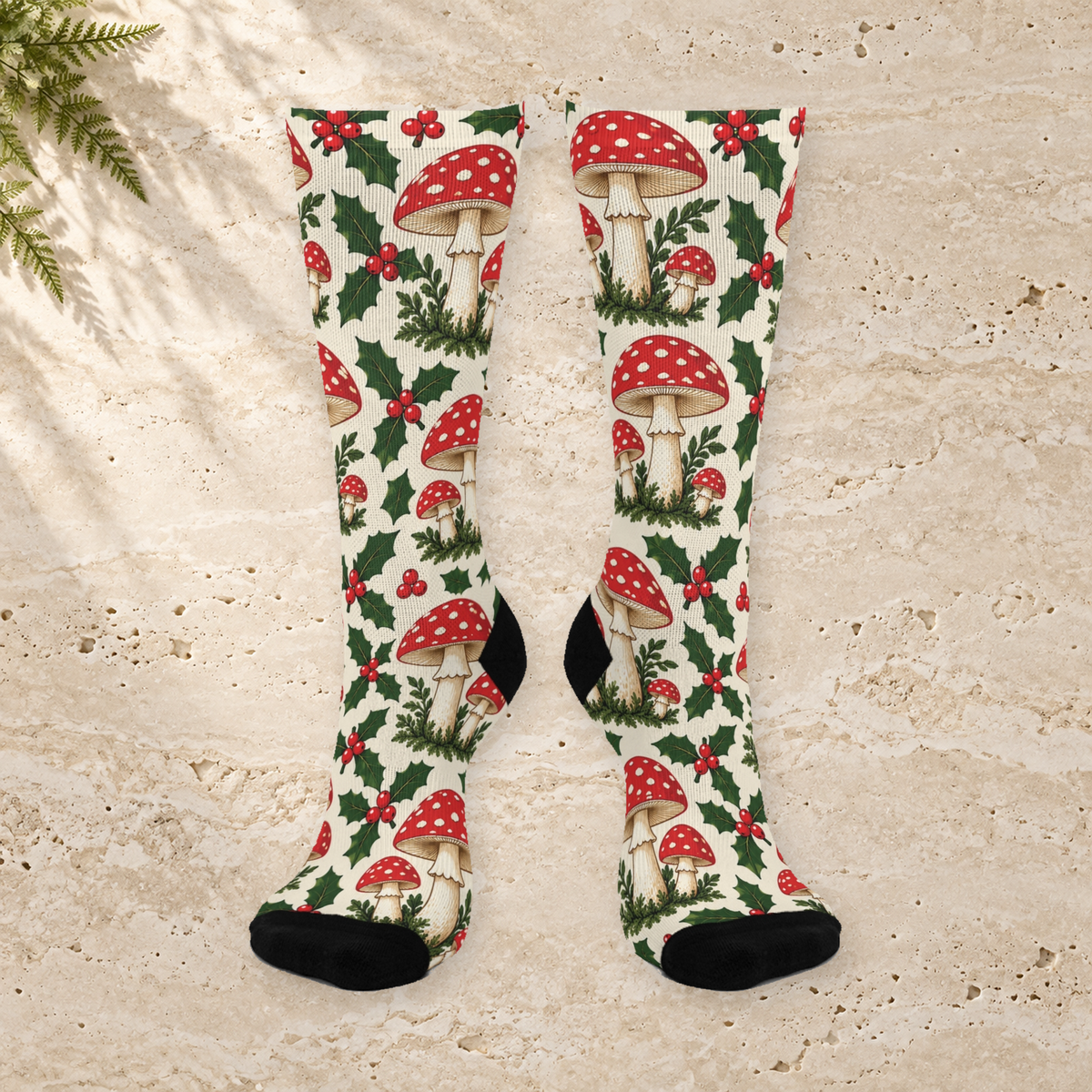 Holly Morels Christmas Mushroom Cushioned Crew Socks