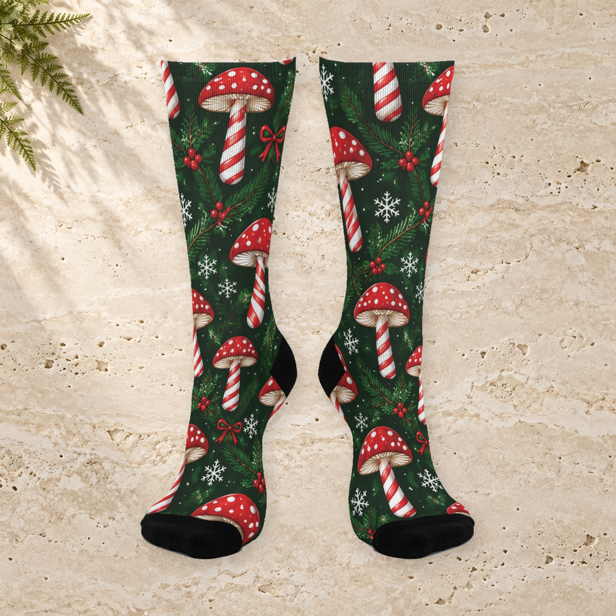 Peppermint Forest Christmas Mushroom Cushioned Crew Socks