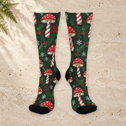 Peppermint Forest Christmas Mushroom Cushioned Crew Socks