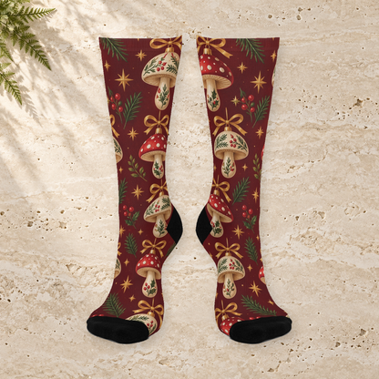 Mushroom Ornament Party Christmas Mushroom Cushioned Crew Socks