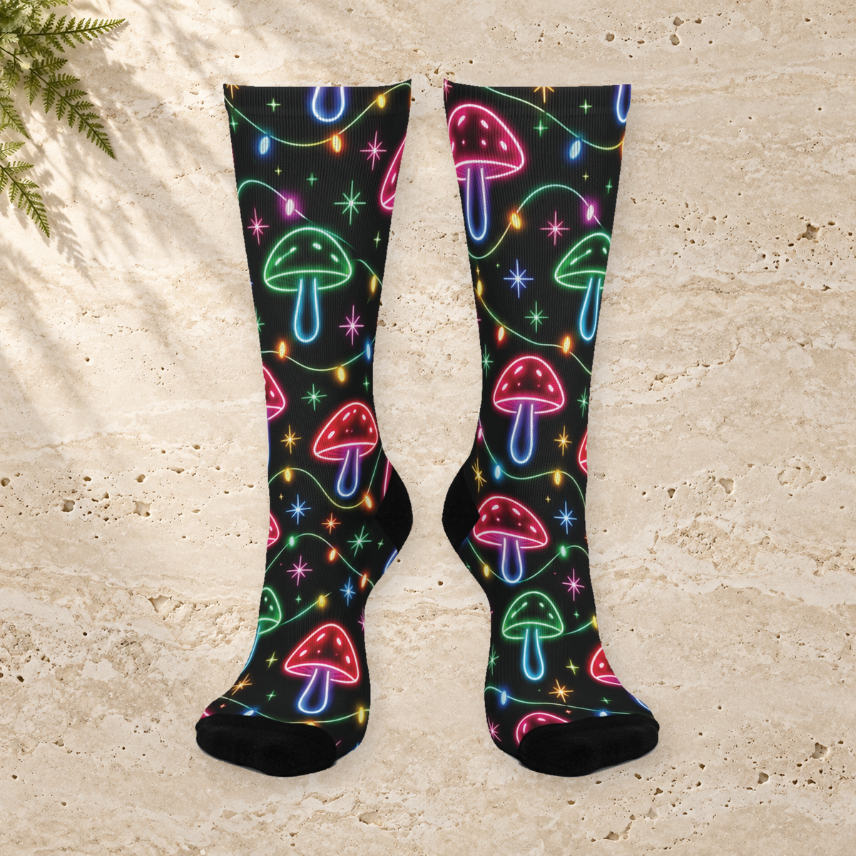 Neon Noel Christmas Mushroom Cushioned Crew Socks