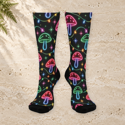 Neon Noel Christmas Mushroom Cushioned Crew Socks