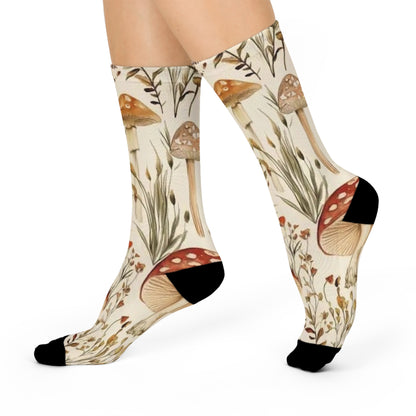 Cream Botanical Mushroom Crew Socks