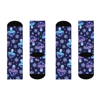 Midnight Mushroom Snow Christmas Mushroom Cushioned Crew Socks