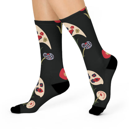 Midnight Floral Mushroom Crew Socks