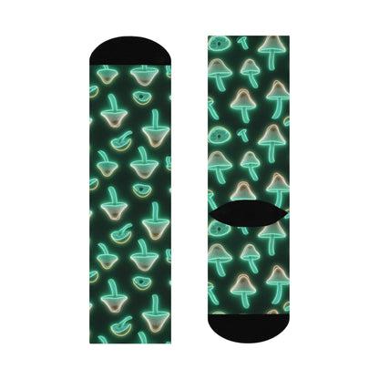Emerald Neon Mushroom Crew Socks