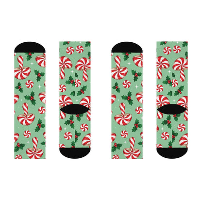 Peppermint Swirl Christmas Mushroom Cushioned Crew Socks