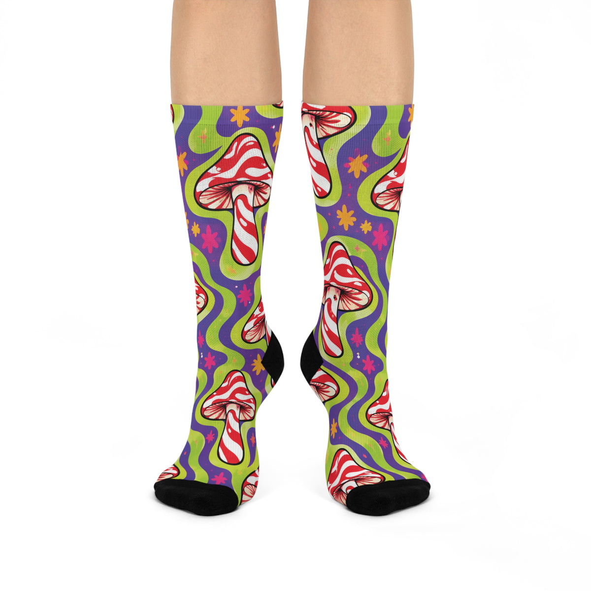 Candy Cane Rave Christmas Mushroom Cushioned Crew Socks