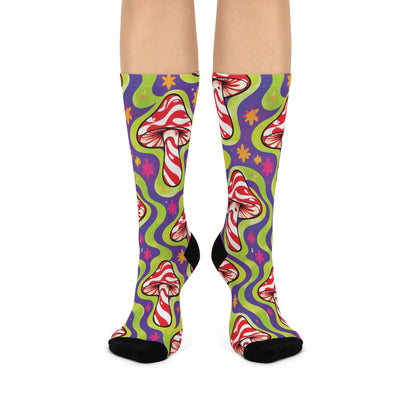 Candy Cane Rave Christmas Mushroom Cushioned Crew Socks