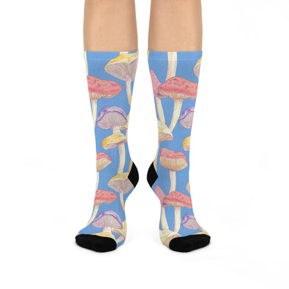 Blue Pastel Gill Mushroom Crew Socks