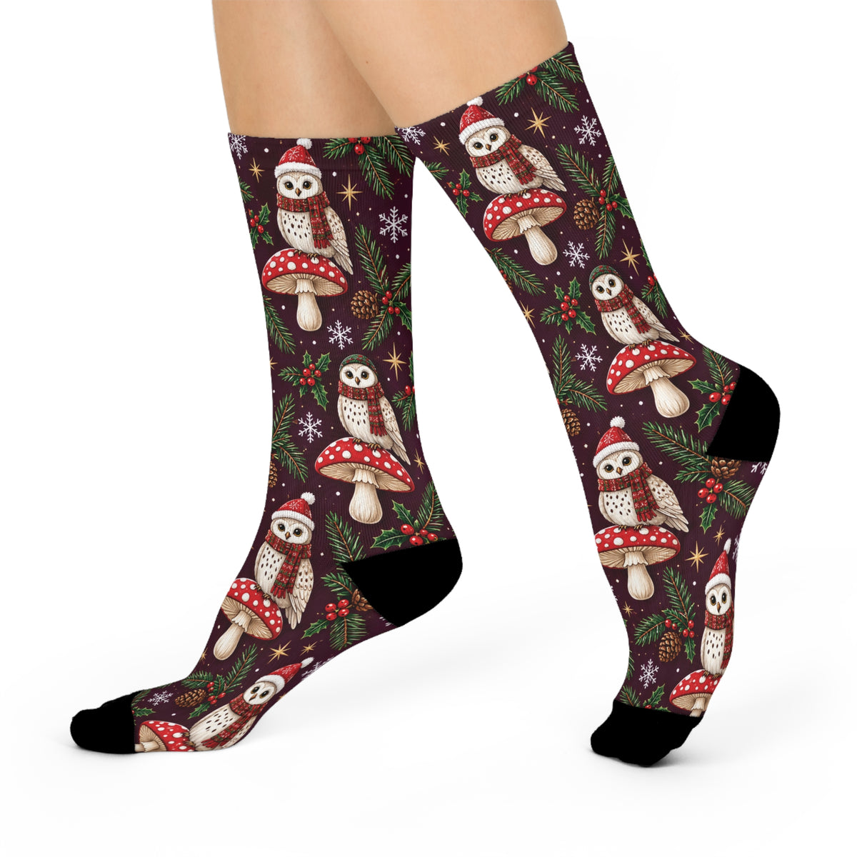Holiday Night Owls Christmas Mushroom Cushioned Crew Socks