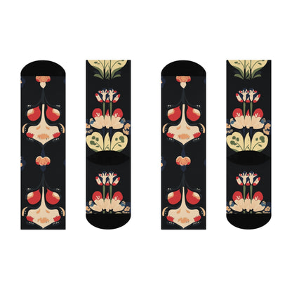 Black Folk Art Mushroom Crew Socks