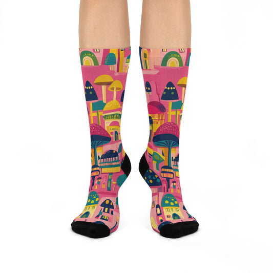 Mushroom Cushioned Crew Socks | Pink 001