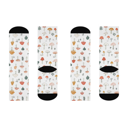Tiny Earthtone Mushroom Crew Socks