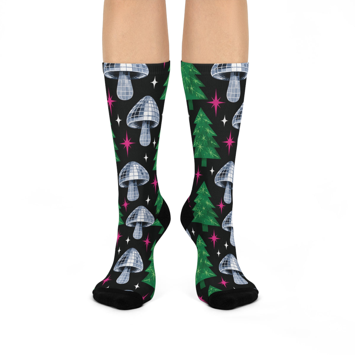 Disco Evergreen Christmas Mushroom Cushioned Crew Socks