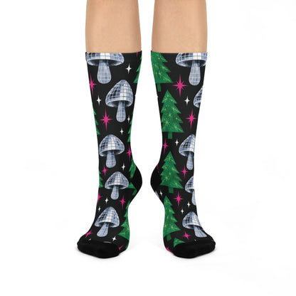 Disco Evergreen Christmas Mushroom Cushioned Crew Socks
