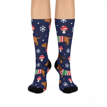 Festive Wiener Dogs Christmas Mushroom Cushioned Crew Socks