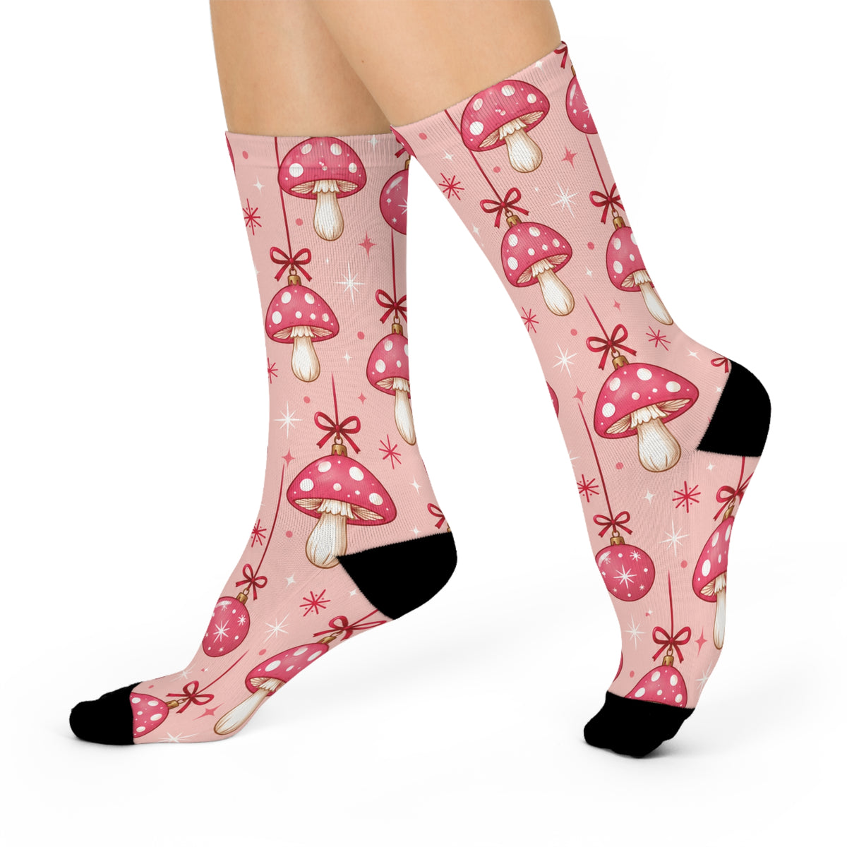 Pink Bauble Bloom Christmas Mushroom Cushioned Crew Socks