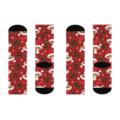 Santa Cap Shrooms Christmas Mushroom Cushioned Crew Socks