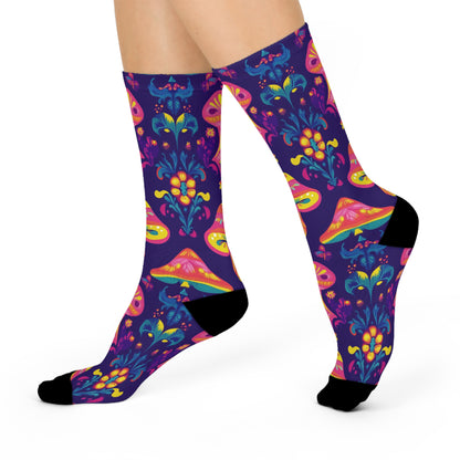 Purple Folk Mushroom Crew Socks