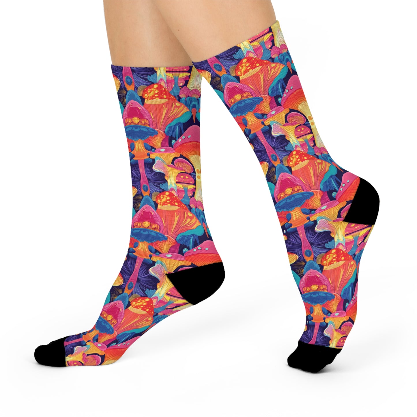 Mushroom Socks For Festival Season | Cushioned Crew Socks | Multicolor | Blue 022