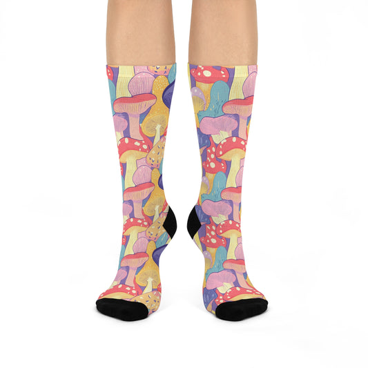 Mushroom Socks For Festival Season | Cushioned Crew Socks | Pink 021