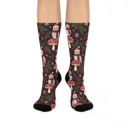 Holiday Night Owls Christmas Mushroom Cushioned Crew Socks