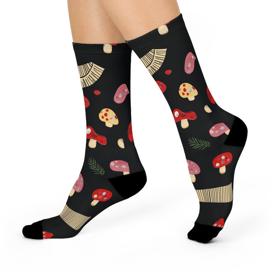 Mushroom Cushioned Crew Socks | Black 010