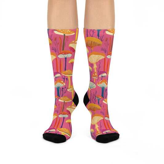 Mushroom Cushioned Crew Socks | Pink 016