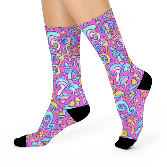 Mushroom Cushioned Crew Socks | Pink 009