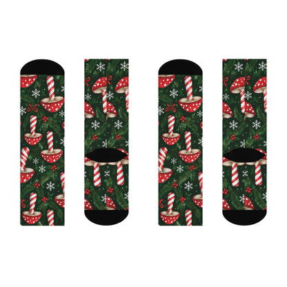 Peppermint Forest Christmas Mushroom Cushioned Crew Socks
