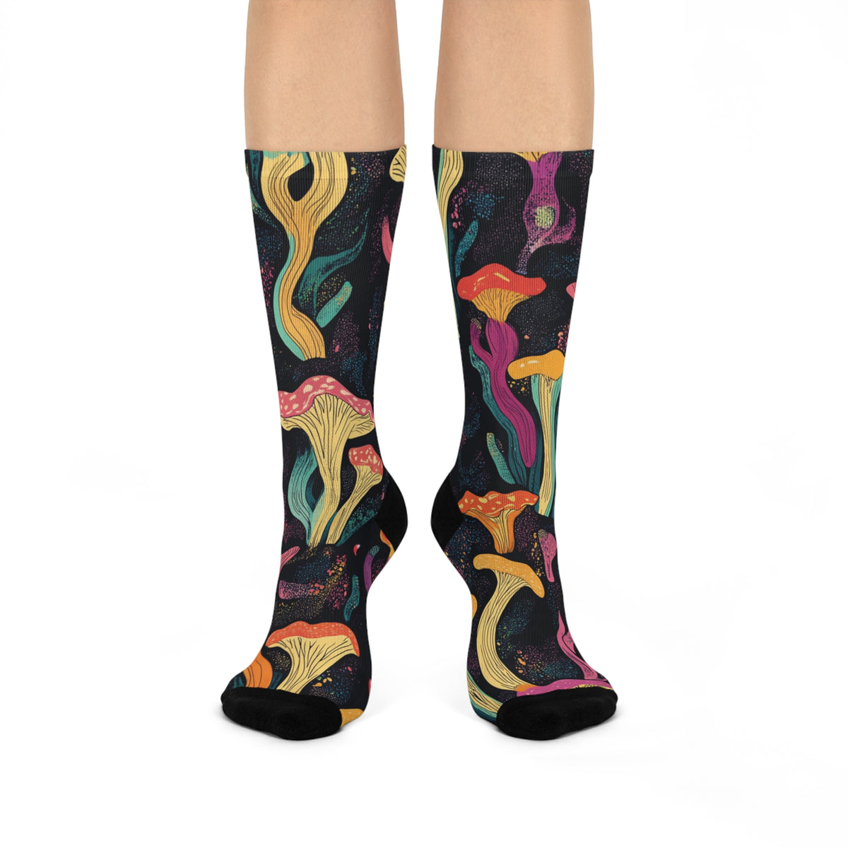 Midnight Wavy Mushroom Crew Socks
