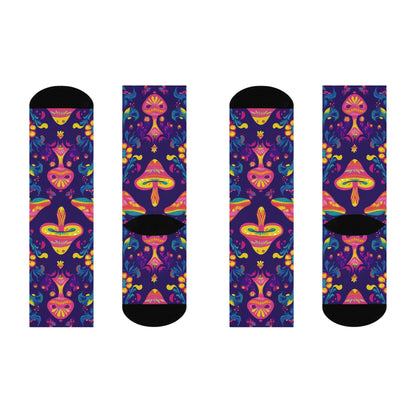 Purple Folk Mushroom Crew Socks