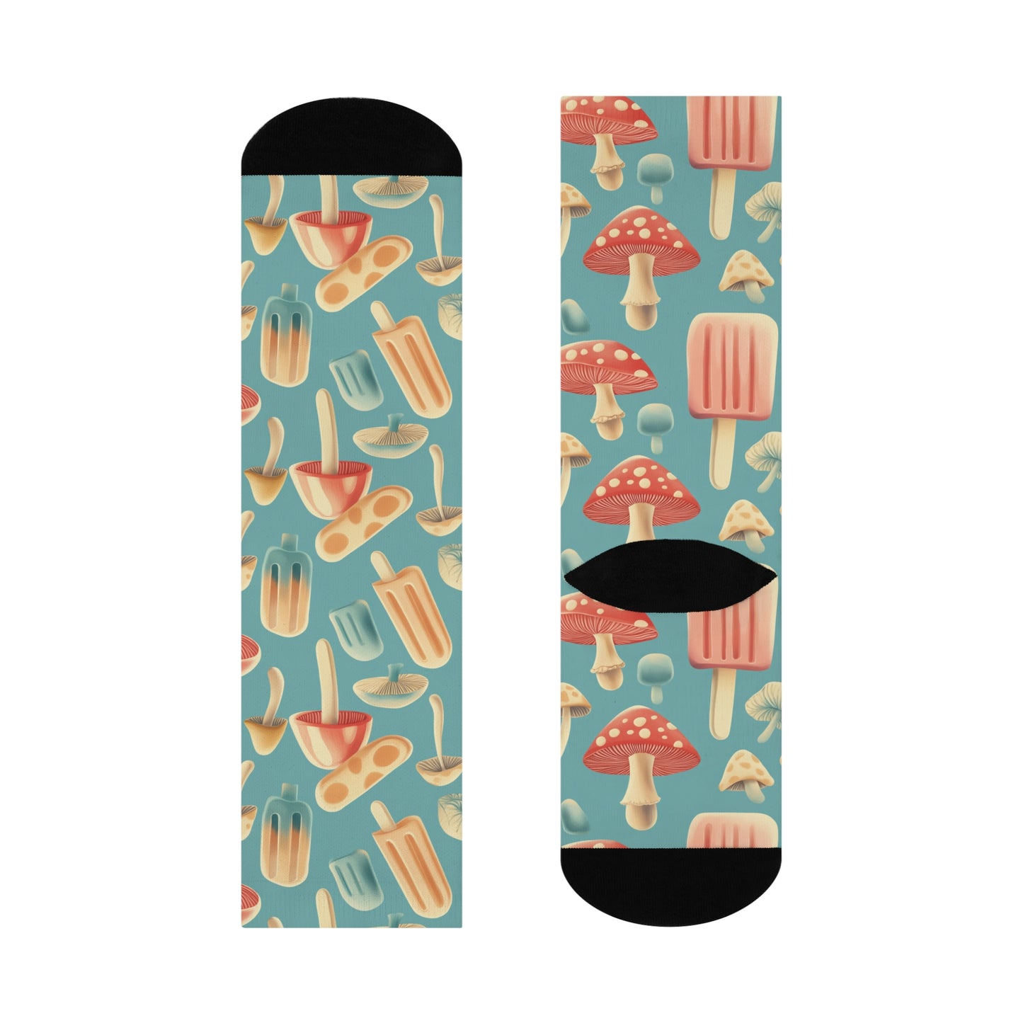 Mushroom Popsicle Socks For Festival Season | Cushioned Crew Socks | Multicolor | Blue 023