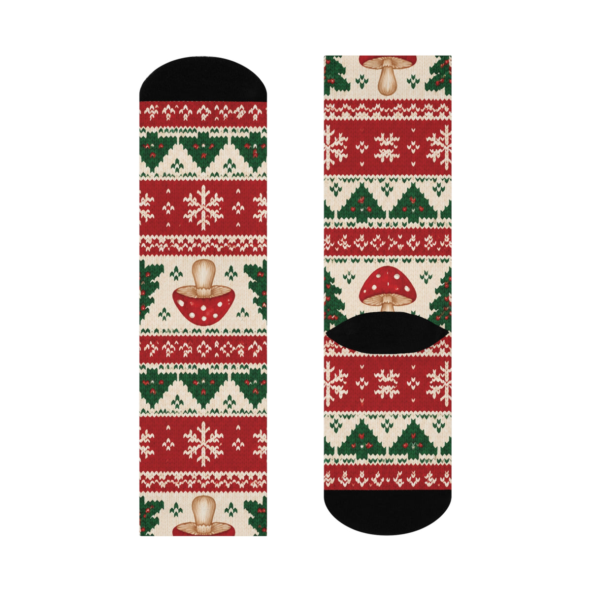 Mushroom Fair Isle Christmas Mushroom Cushioned Crew Socks