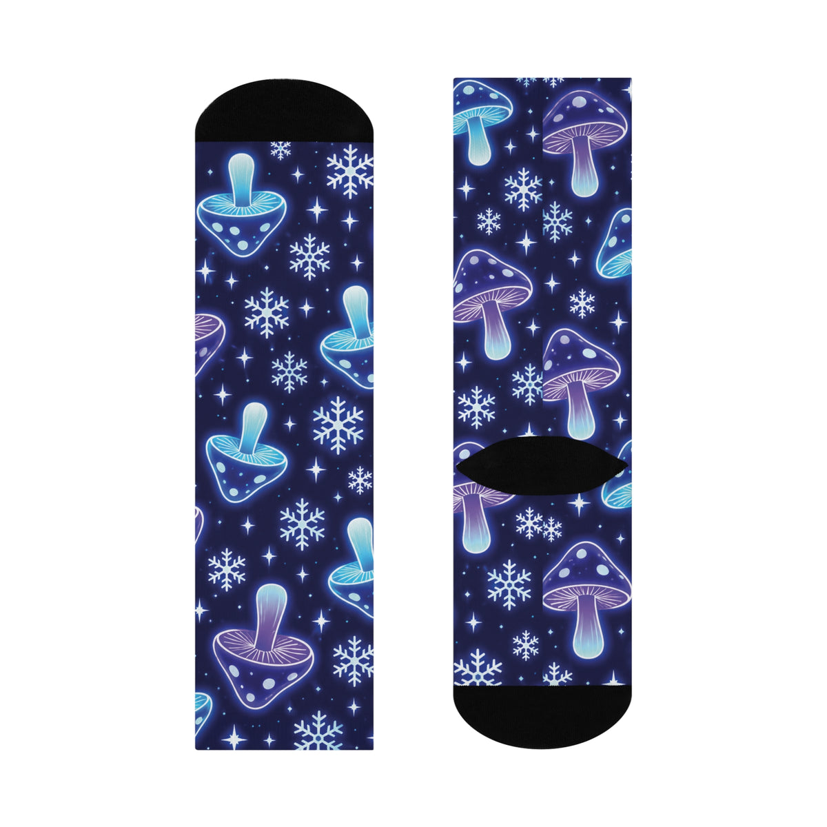 Midnight Mushroom Snow Christmas Mushroom Cushioned Crew Socks