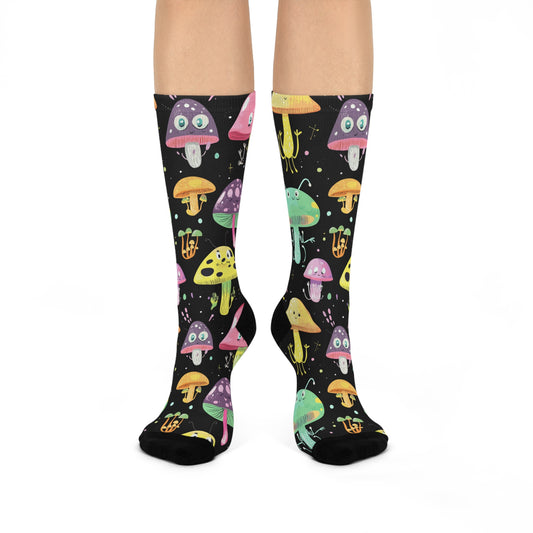 Mushroom Cushioned Crew Socks | Black 019