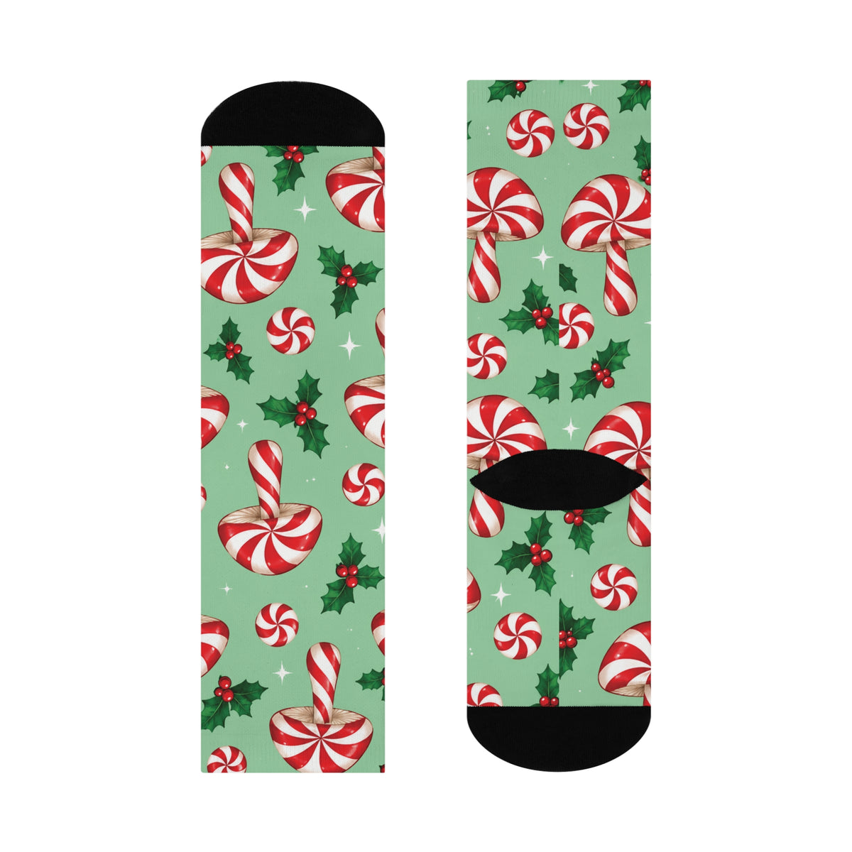 Peppermint Swirl Christmas Mushroom Cushioned Crew Socks