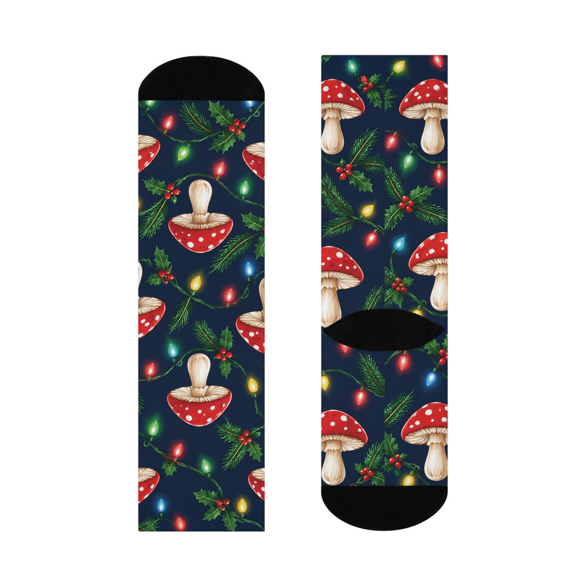 Twinkle Light Morels Christmas Mushroom Cushioned Crew Socks
