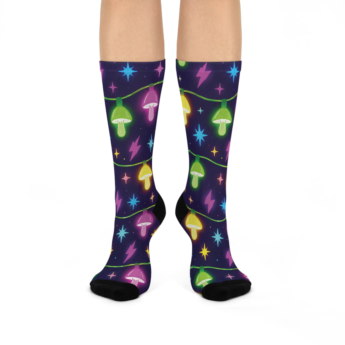 Electric Christmas Lights Christmas Mushroom Cushioned Crew Socks