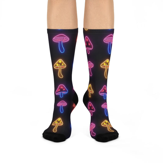 Mushroom Cushioned Crew Socks | Psychedelic 024 | Neon