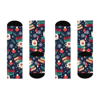 Snowy Book Nook Christmas Mushroom Cushioned Crew Socks