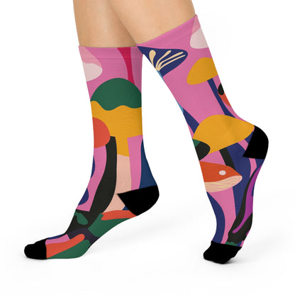Pink Abstract Mushroom Crew Socks