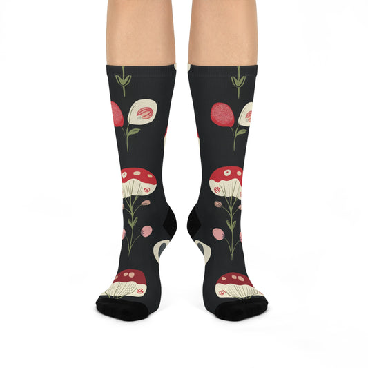 Mushroom Cushioned Crew Socks | Black 008