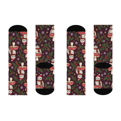 Holiday Night Owls Christmas Mushroom Cushioned Crew Socks