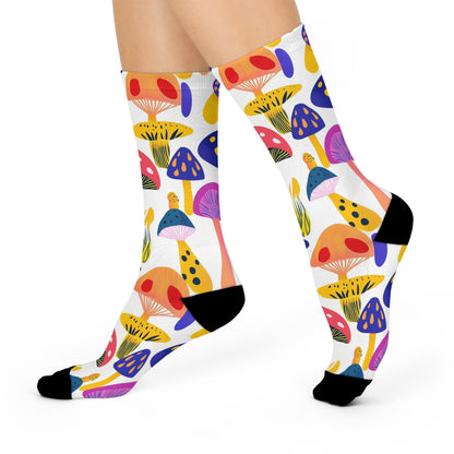 Bold Color Mushroom Collage Crew Socks