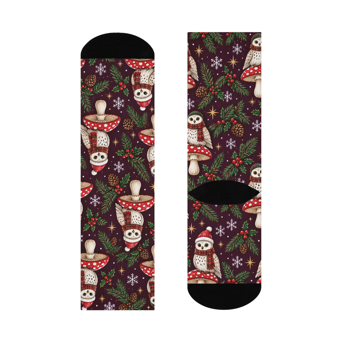 Holiday Night Owls Christmas Mushroom Cushioned Crew Socks
